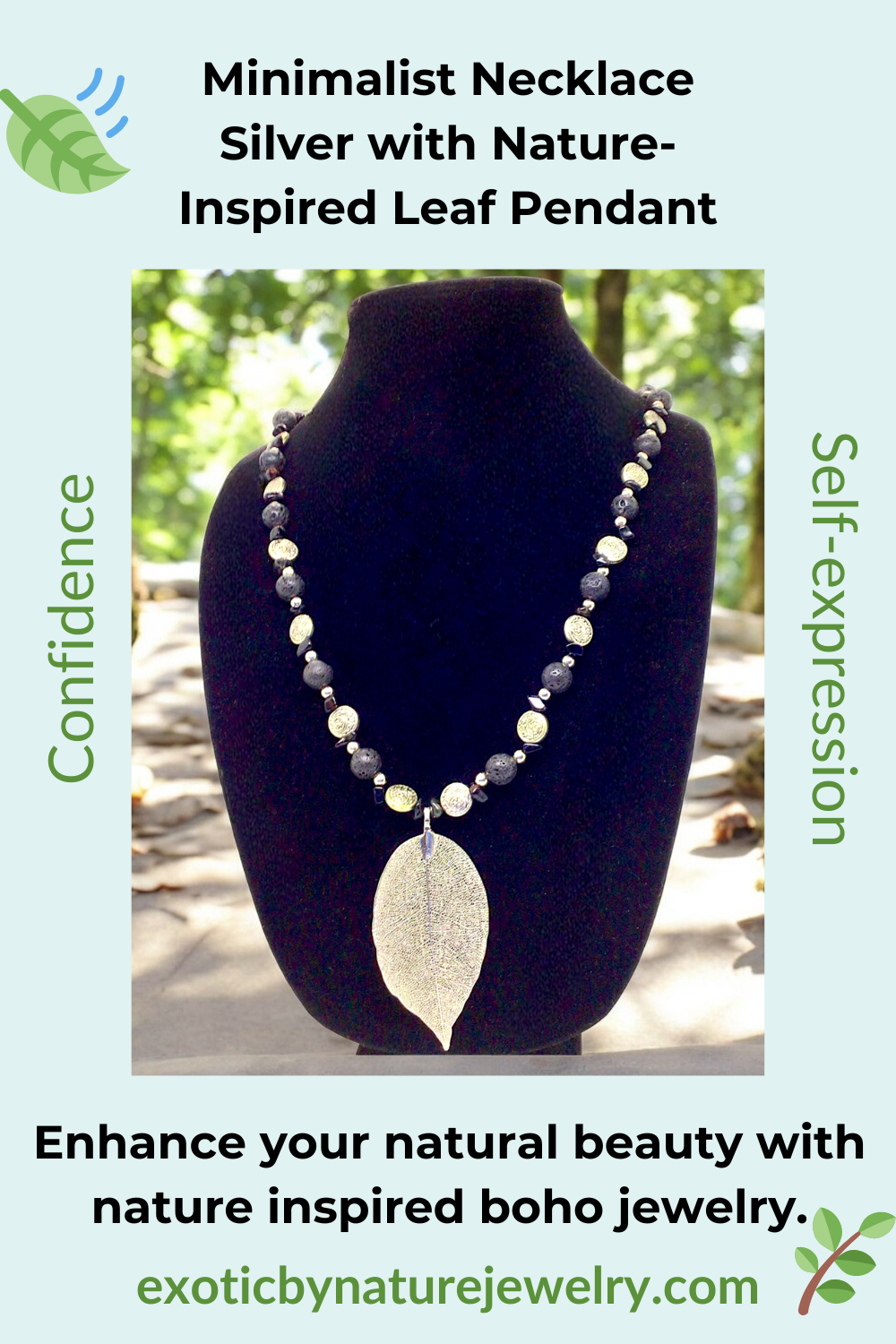 A New Leaf - Black Stone & Silver Pendant Necklace