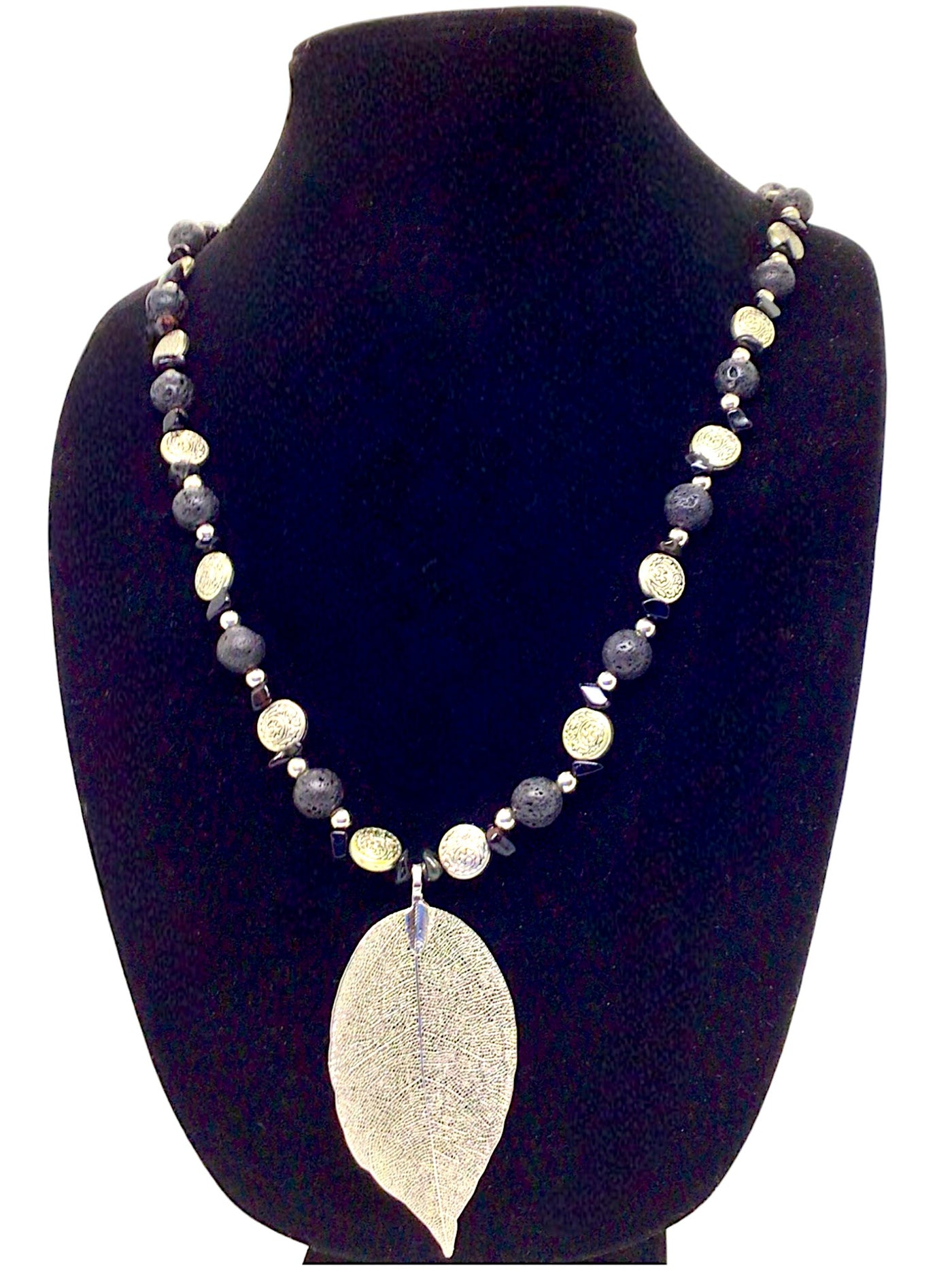 A New Leaf - Black Stone & Silver Pendant Necklace