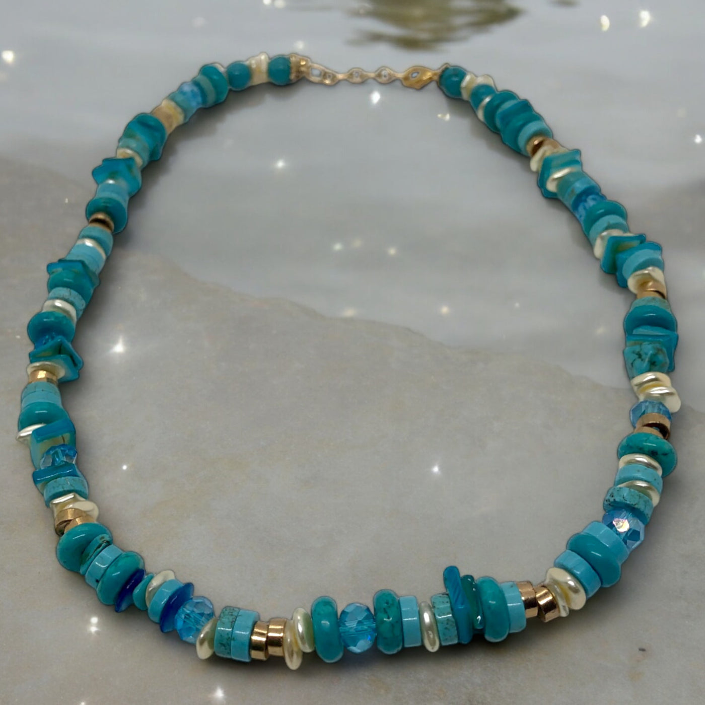 Aquaholic - Turquoise Sparkling Crystal Silver Necklace