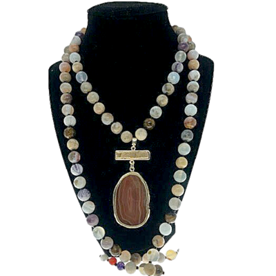 Beachcomber - Bead & Crystal Layered Pendant  Necklace