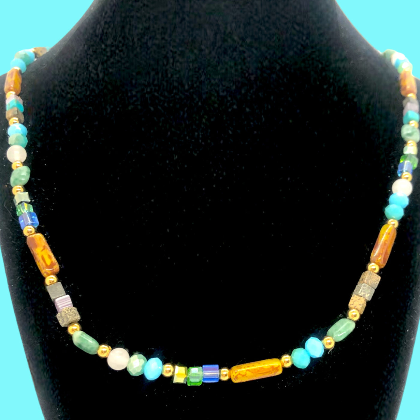 Cousteau -  Vibrant Multicolor  Beaded Necklace - Tigers Eye Jade - Unisex