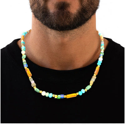 Cousteau - Vibrant Necklace - Multicolor Jade, Tigers Eye Crystal - Unisex