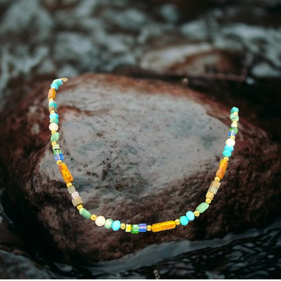 Cousteau -  Vibrant Multicolor  Beaded Necklace - Tigers Eye Jade - Unisex