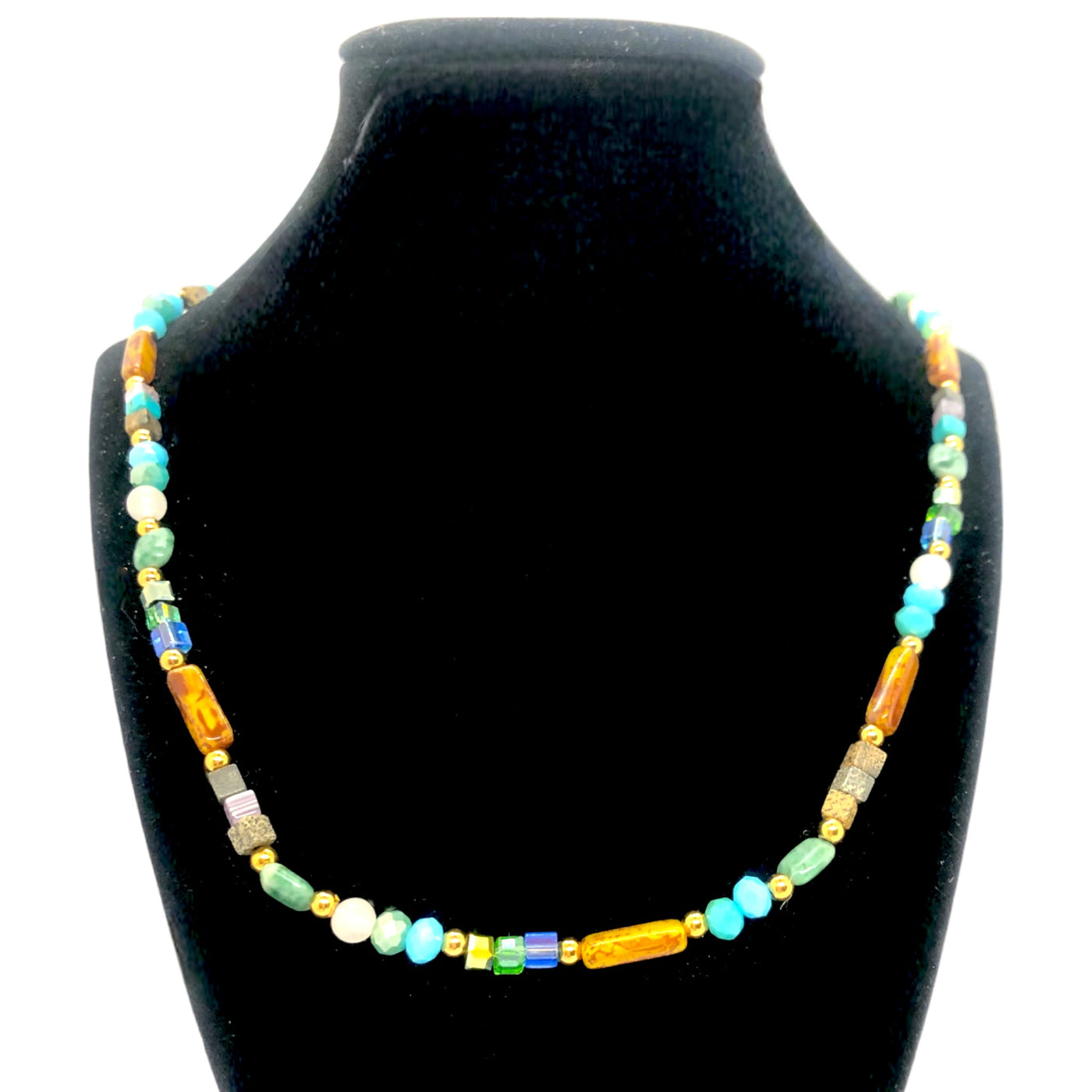 Cousteau -  Vibrant Multicolor  Beaded Necklace - Tigers Eye Jade - Unisex