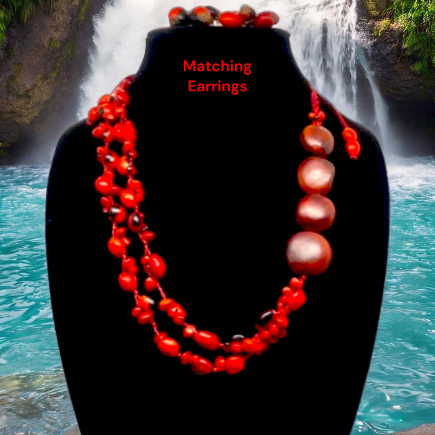 Desire Necklace  & Earrings - Bold Red Coconut and Acai Berries Statement Piece