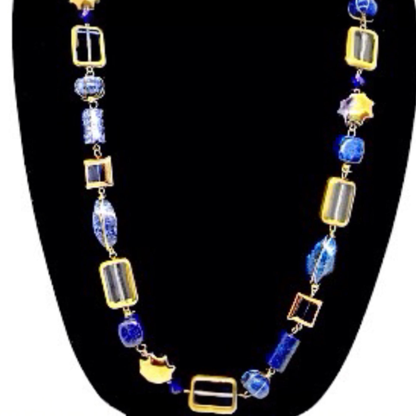 Destiny - Cobalt Blue Marble & Golden Glass Beads with Brass Accents