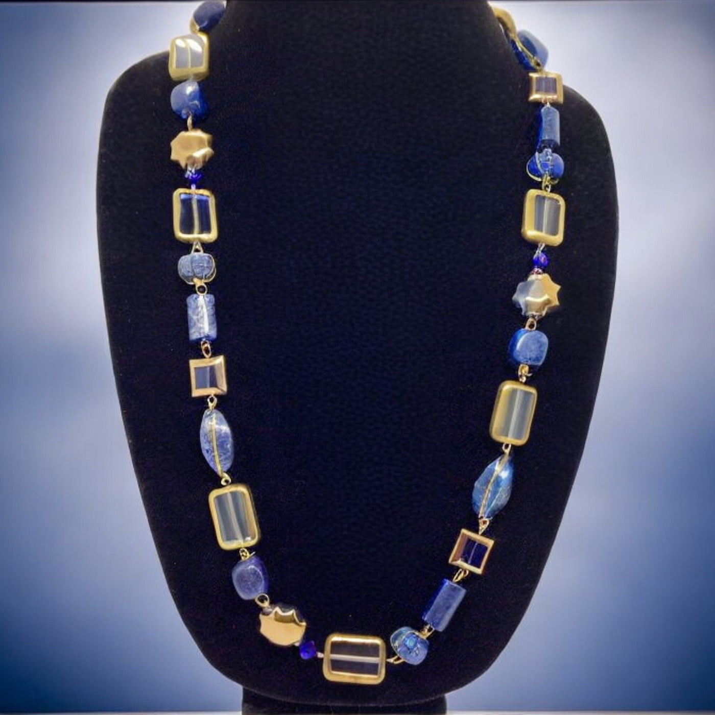 Destiny - Cobalt Blue Marble & Golden Glass Beads with Brass Accents