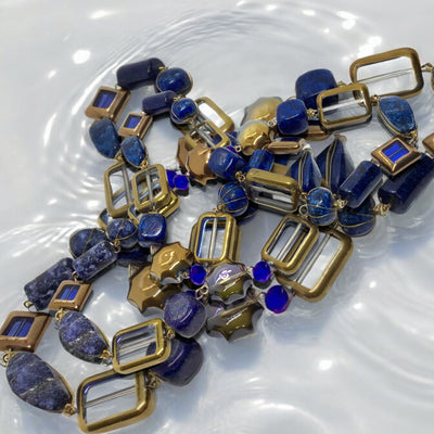 Destiny - Cobalt Blue Marble & Golden Glass Beads with Brass Accents