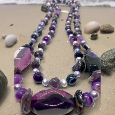 Pearl Amethyst & Crystal Necklace  | Long Layered Purple | "Ethereal"