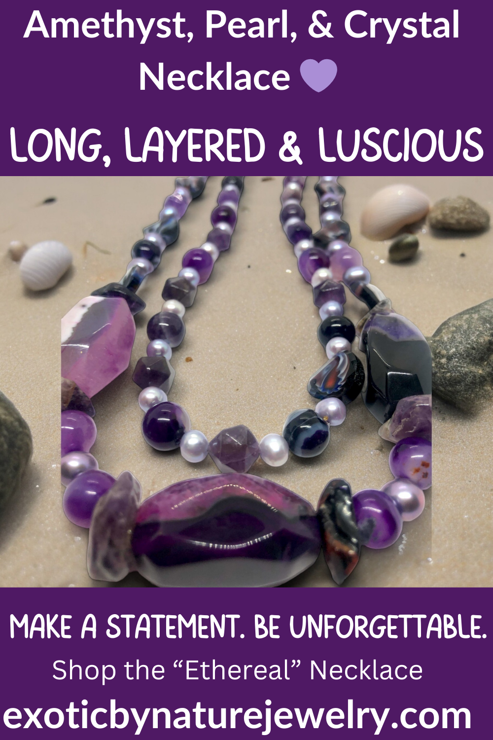 Ethereal Necklace - Pearl Amethyst & Crystal  | Long Layered