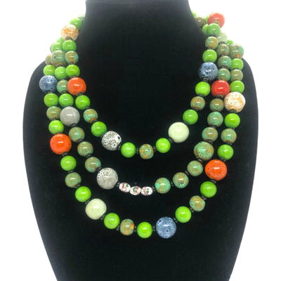 Evergreen Necklace | Layered Vibrant Porcelain & Glass Bead Jewelry