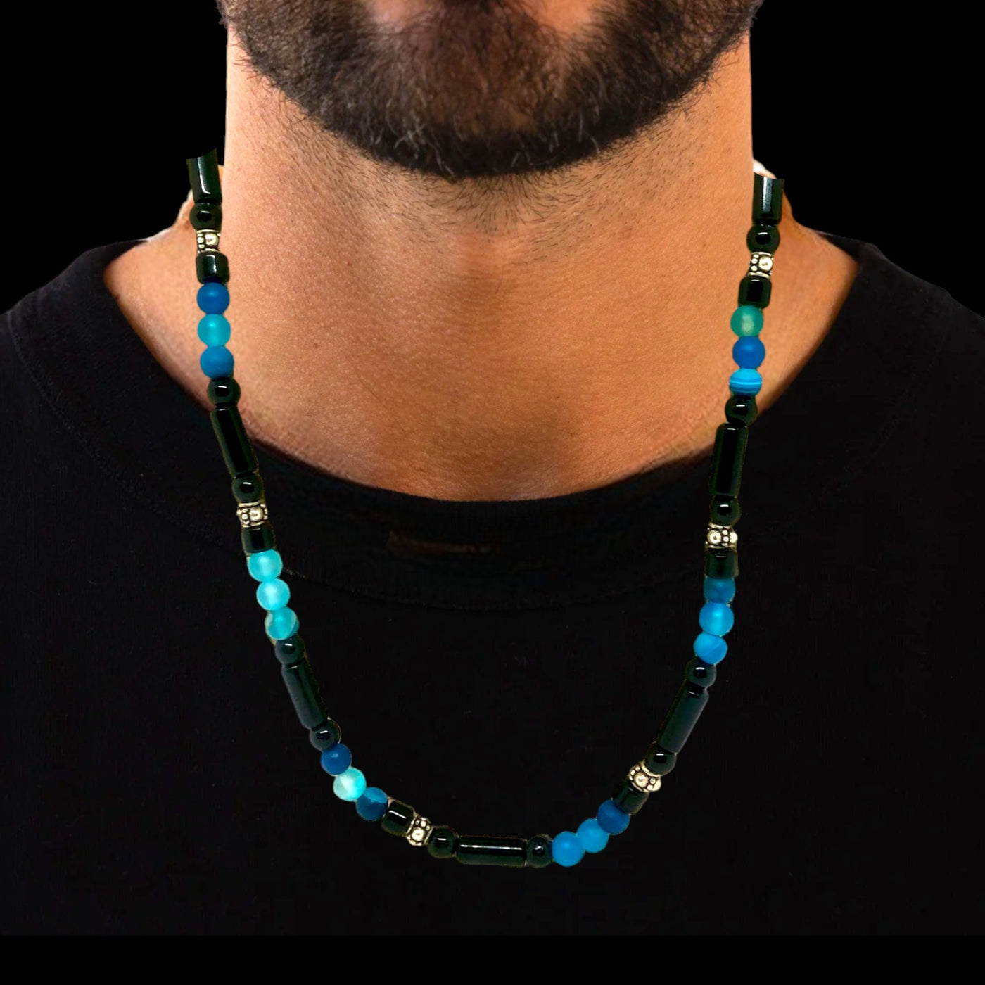 Faithful Necklace | Silver, Onyx & Blue Beads | Men Women