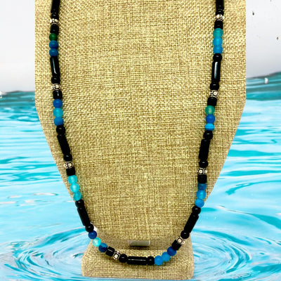 Faithful Necklace | Silver, Onyx & Blue Beads | Men Women