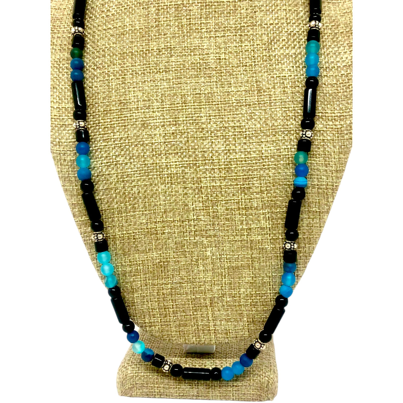 Faithful Necklace | Silver, Onyx & Blue Beads | Men Women