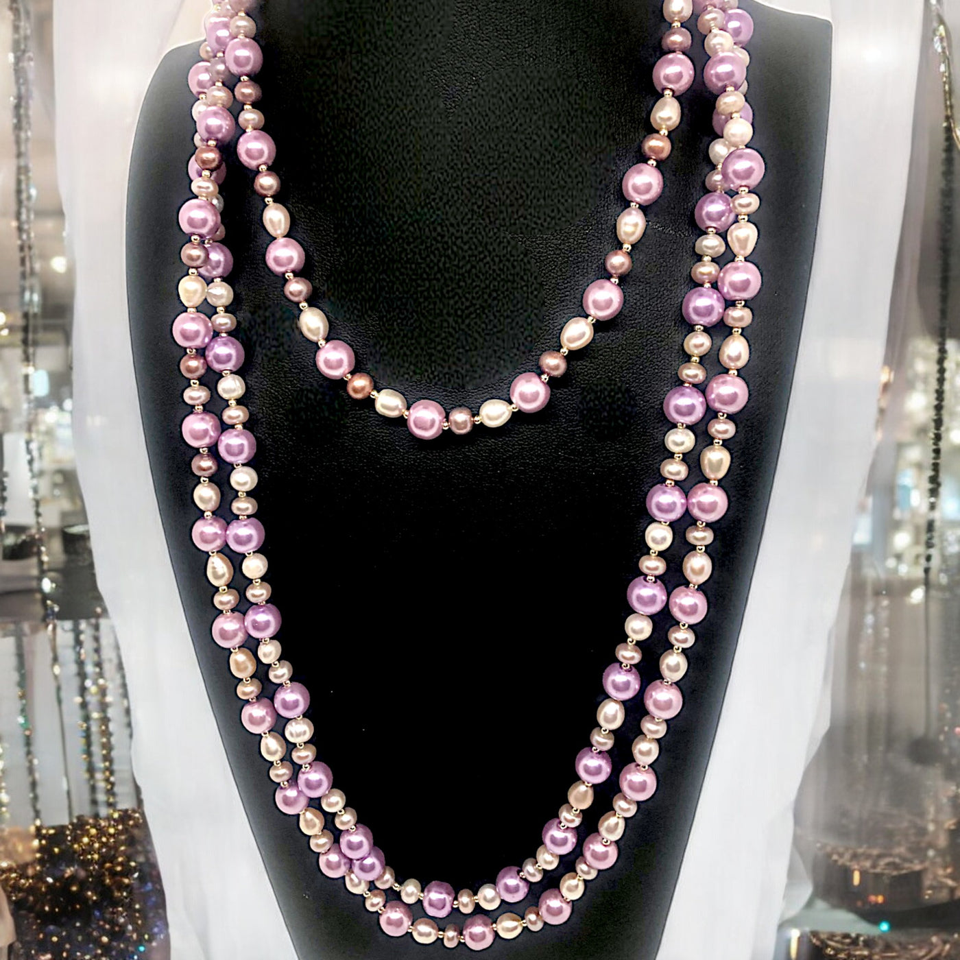 Layered lilac & white freshwater pearl necklace