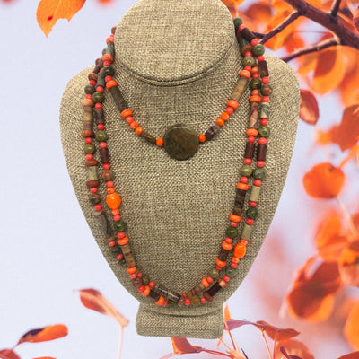 Autumn Blaze - Tiger's Eye Gem Pendant Necklace - Fiery Autumn Colors