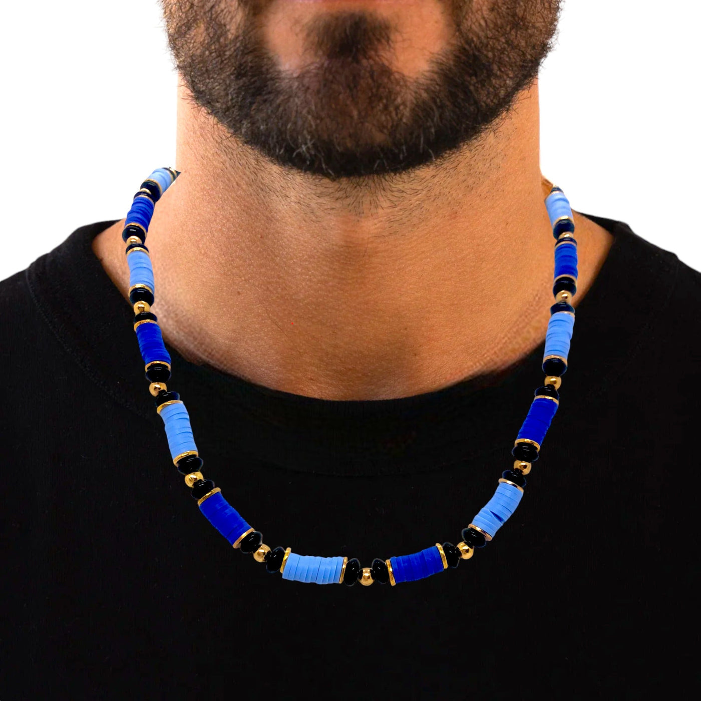 Azul - Gold, Onyx, Indigo & Pale Blue Choker Necklace - Unisex