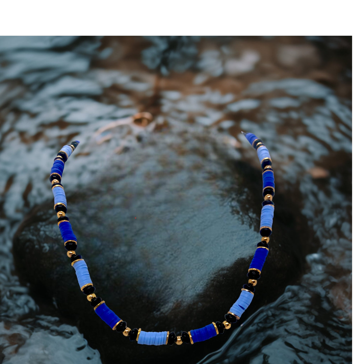 Azul - Gold, Onyx, Indigo & Pale Blue Choker Necklace - Unisex