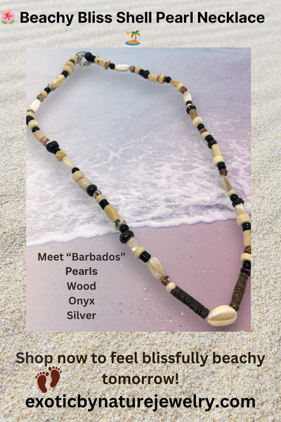 Necklace of Pearl, Wood, Shell, Silver, Onyx Unisex - Barbados