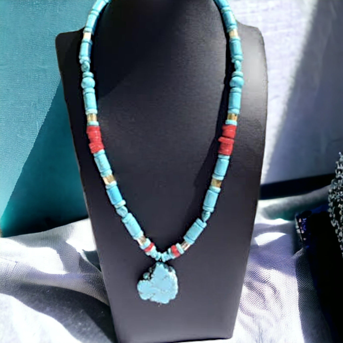 Turquoise Silver Coral Necklace for Men and Women Boho Style Jewelry 