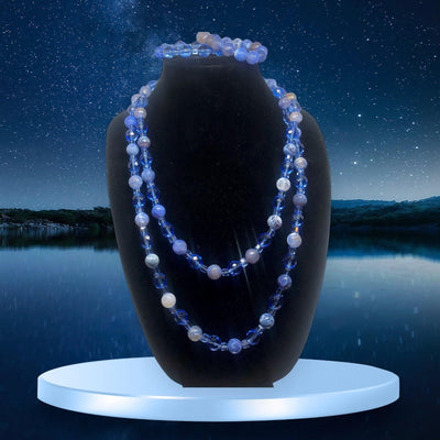 Blue Smoky Quartz Crystal Necklace & Bracelet Set - Layered - Gorgeous