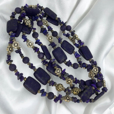 Bluebell - Lapis Lazuli & Silver Layered Floral Necklace - Elegant Statement Jewelry