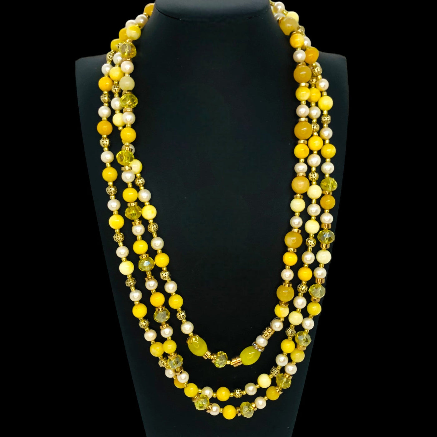 Bombshell - Pearl, Crystal & Gold Bead Necklace - Opulent Statement Necklace