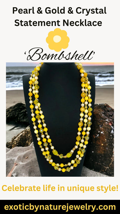 Bombshell - Pearl, Crystal & Gold Bead Necklace - Opulent Statement Necklace