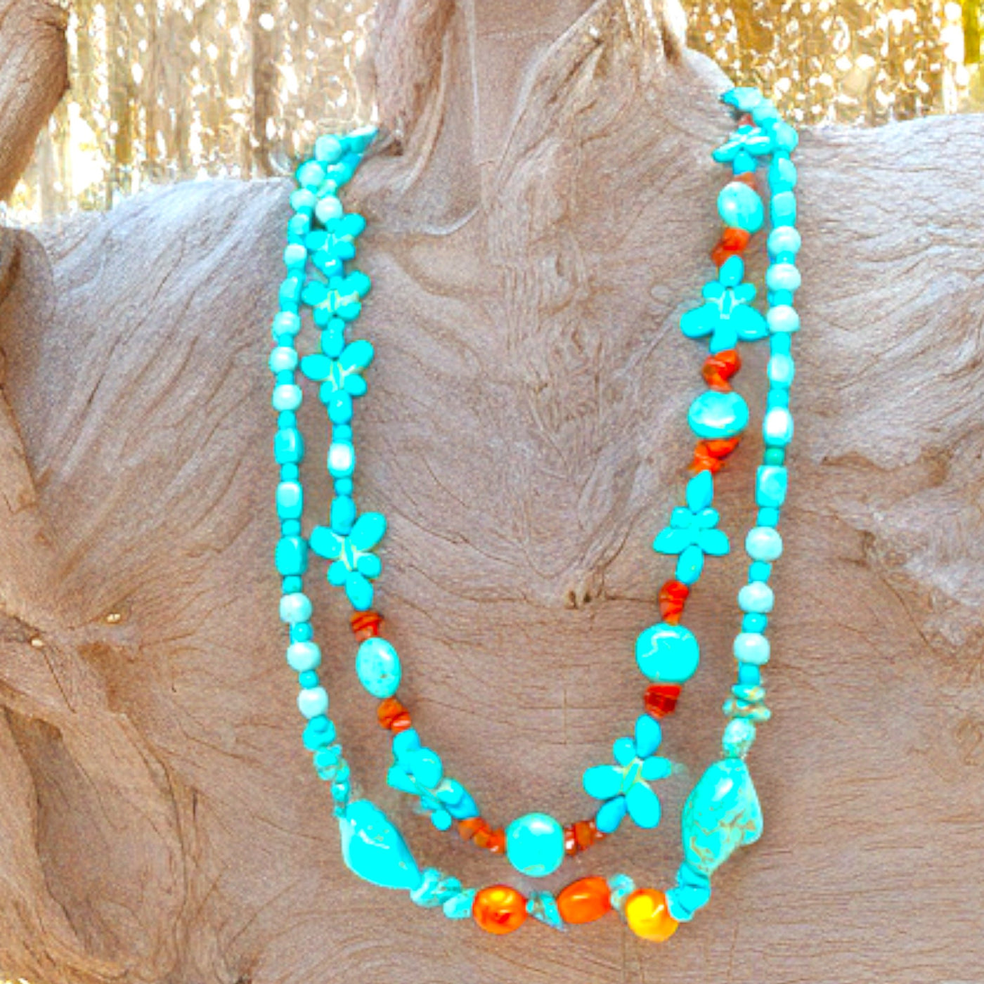 Butterfly Turquoise & Coral Butterfly Necklace Set - Versatile & Unique