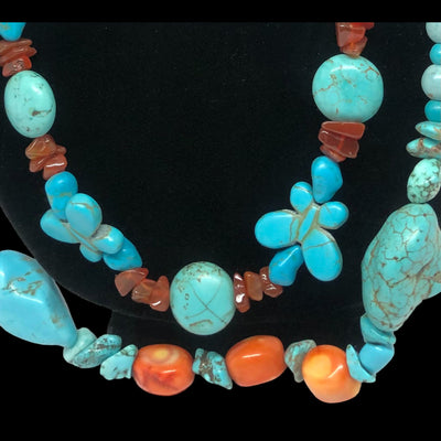 Butterfly Turquoise & Coral Butterfly Necklace Set - Versatile & Unique