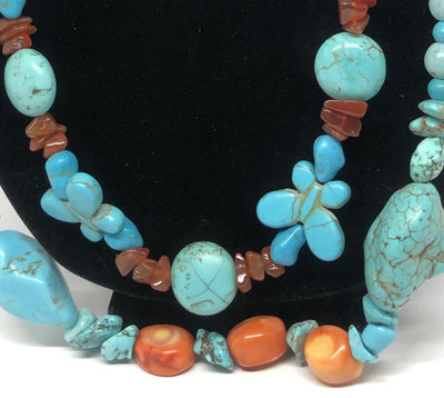 Butterfly Turquoise & Coral Butterfly Necklace Set - Versatile & Unique