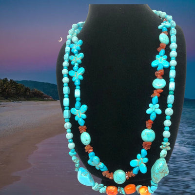 Butterfly Turquoise & Coral Butterfly Necklace Set - Versatile & Unique