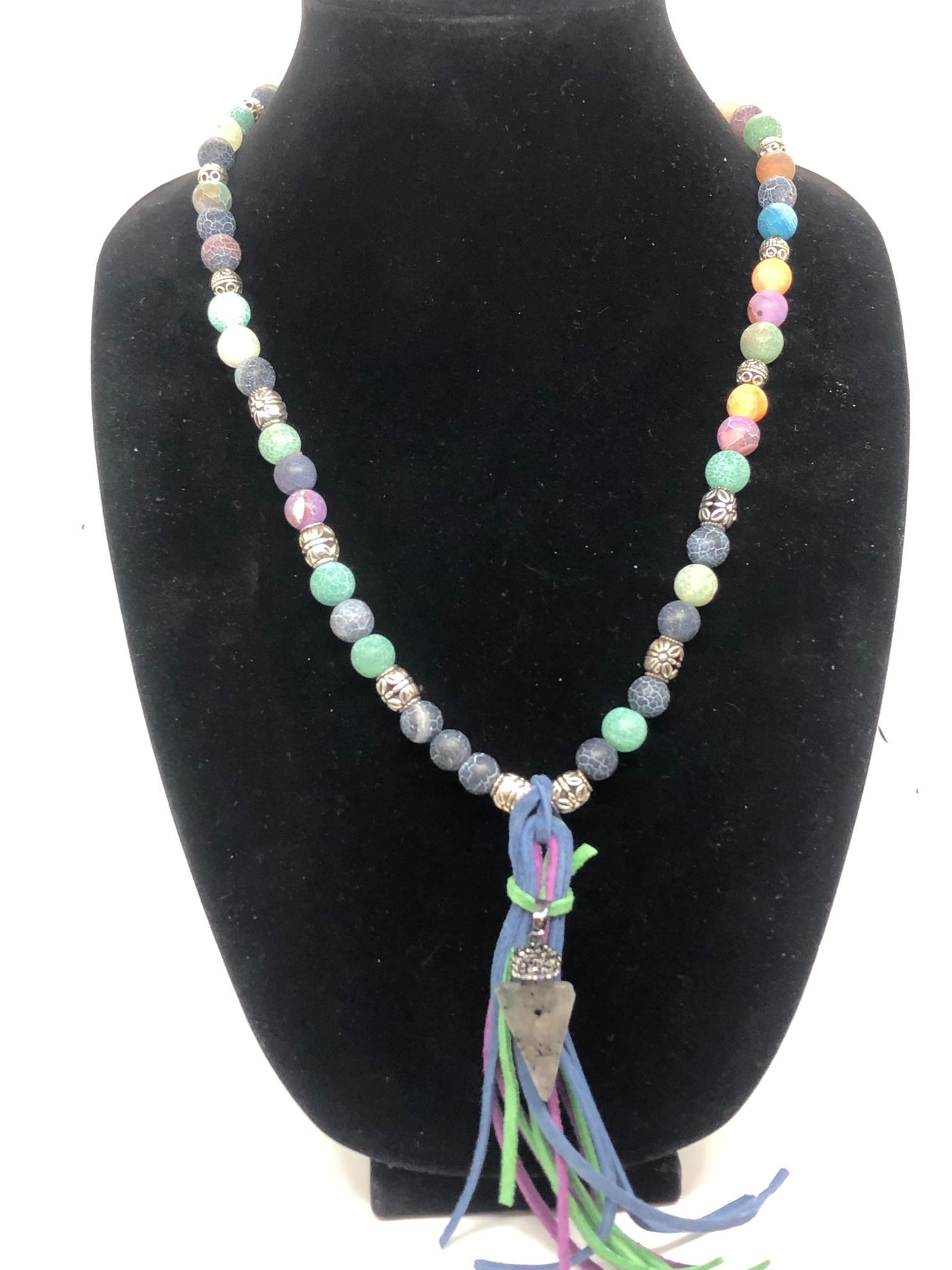 Captivating - Crystal and Multicolor Necklace with QuarttzPendant - Playful Waterfall Design