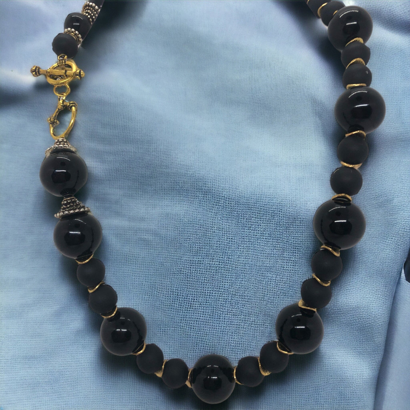 CEO - Gold, Silver Black Onyx & Glass Bead Necklace - Unisex