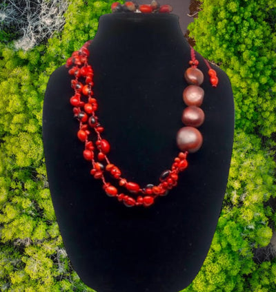 Bold Red Desire Necklace & Earrings- Braziilian Natural Elements