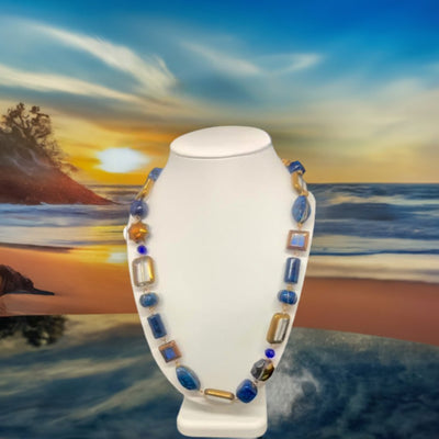 Destiny - Cobalt Blue Marble & Golden Glass Beads with Brass Accents