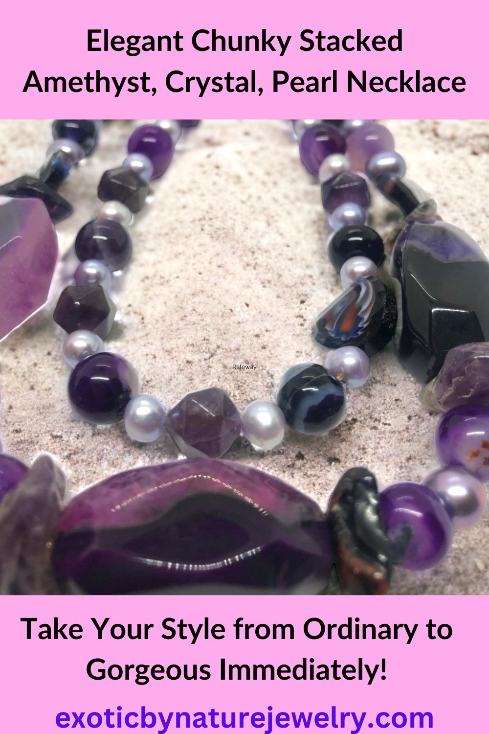 Pearl Amethyst Crystal Necklace Stacked