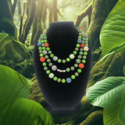 Evergreen Necklace | Layered Vibrant Porcelain & Glass Bead Jewelry