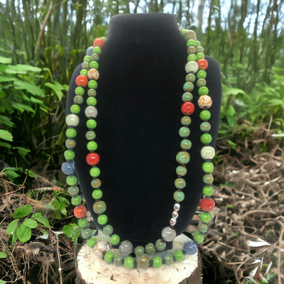 Evergreen Necklace | Layered Vibrant Porcelain & Glass Bead Jewelry