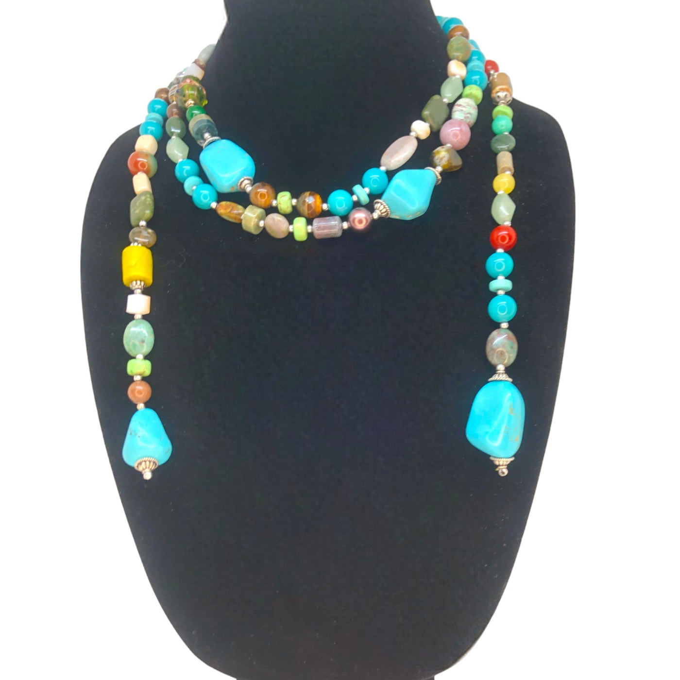 Joyous Journey: Multicolor Turquoise & Silver Necklace (3 Ways to Wear - 60")