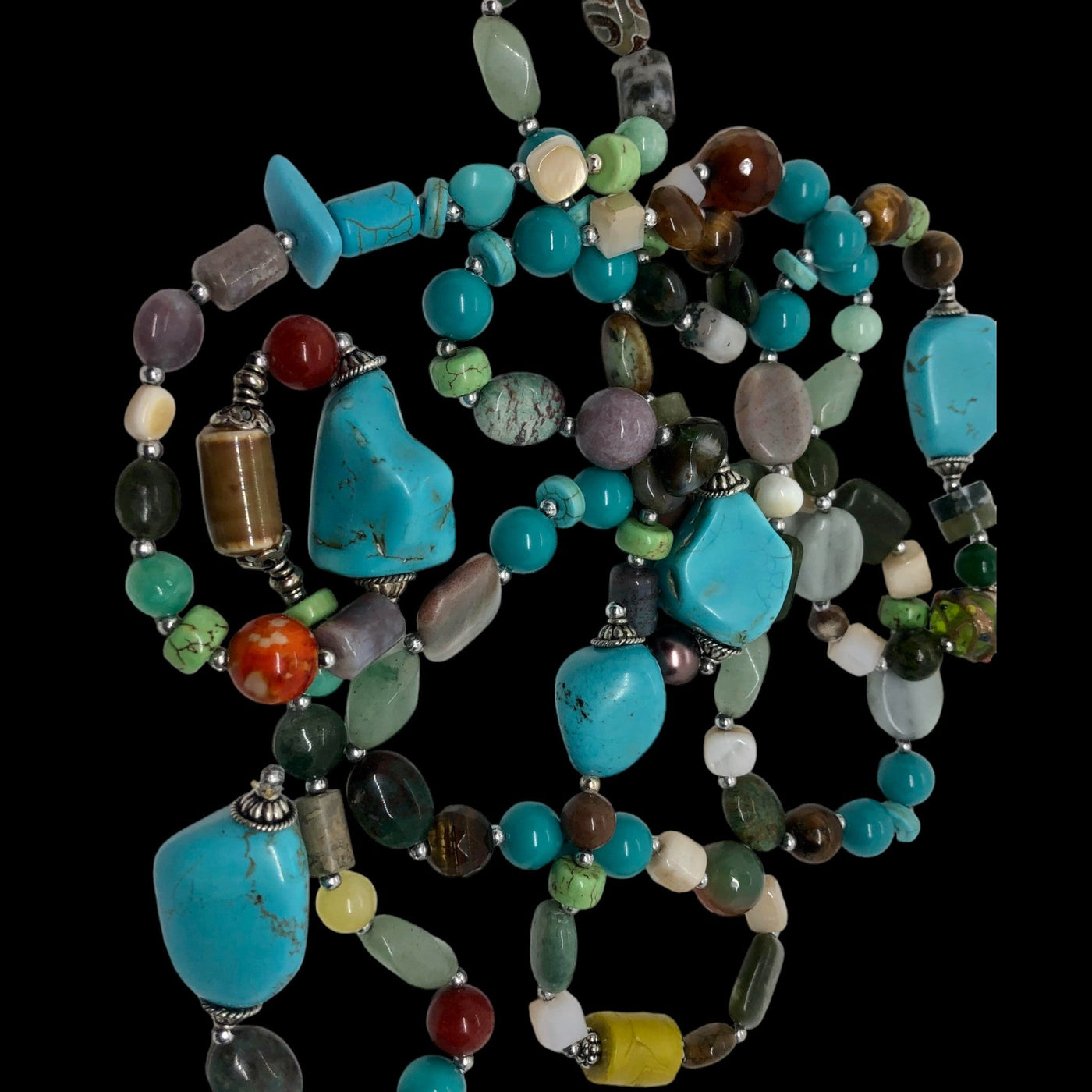 Joyous Journey: Multicolor Turquoise & Silver Necklace (3 Ways to Wear - 60")