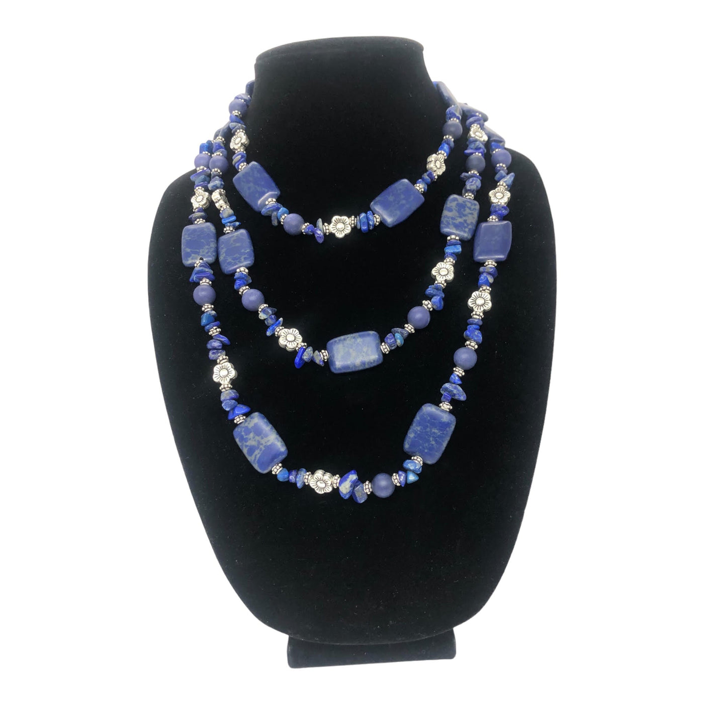 Bluebell - Lapis Lazuli & Silver Layered Floral Necklace - Elegant Statement Jewelry