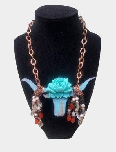 Cowabunga! - Crystal & Pearl Necklace - Unique Cow Head Design Pendant